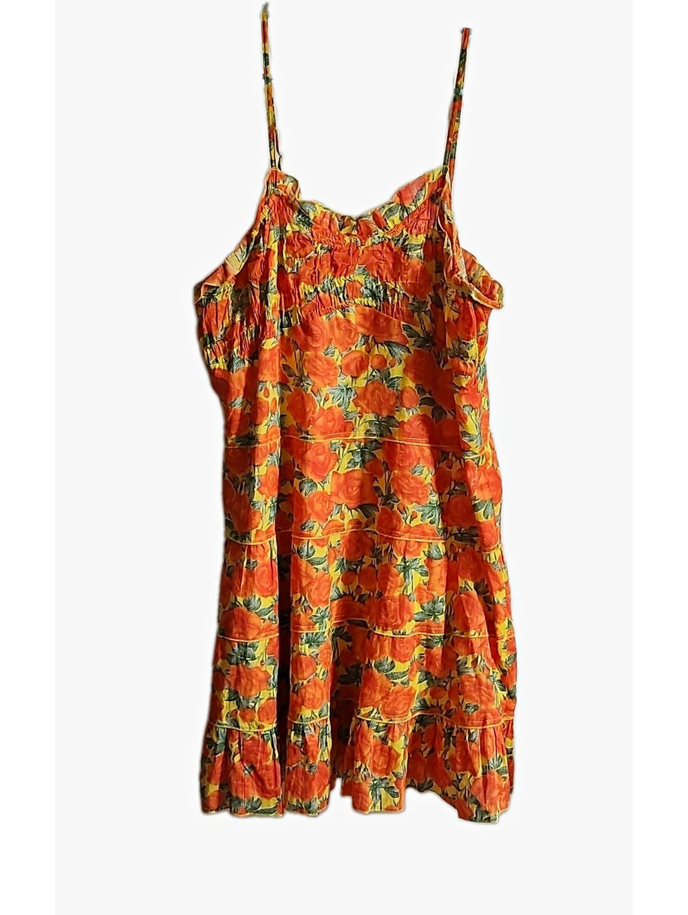 Jessica Taylor Orange Floral Smocked Sweetheart Spaghetti Strap Mini Sundress L